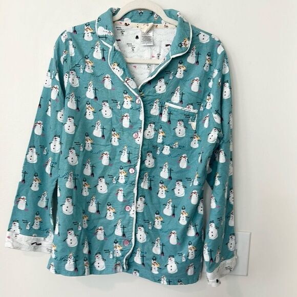 Munki Munki Flannel Snowman Pajama Top M - Picture 1 of 6